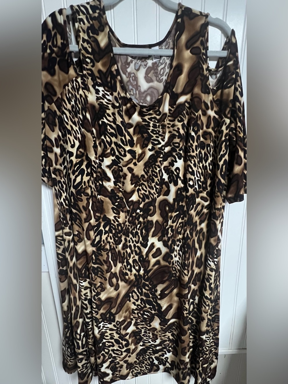 Susan Graver Dress Plus Sz 2X Animal Print Liquid Knit Cold Shoulder A289176